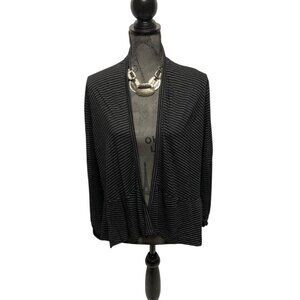 Casual Studio Cardigan Womens Size Medium Gray Black Stripe Open Front Layering
